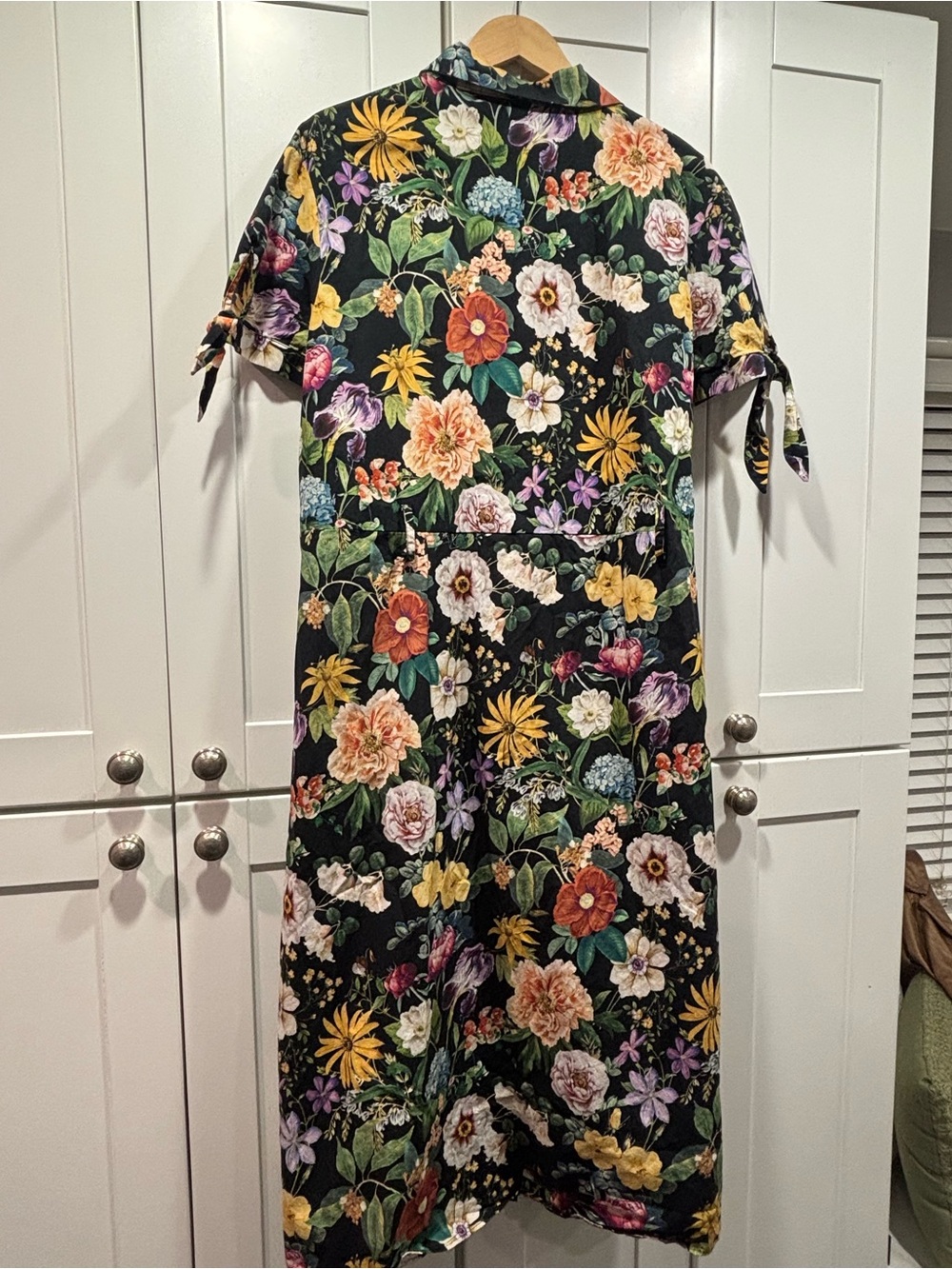 Zara Black Floral Midi Dress with Multicolor Blooms